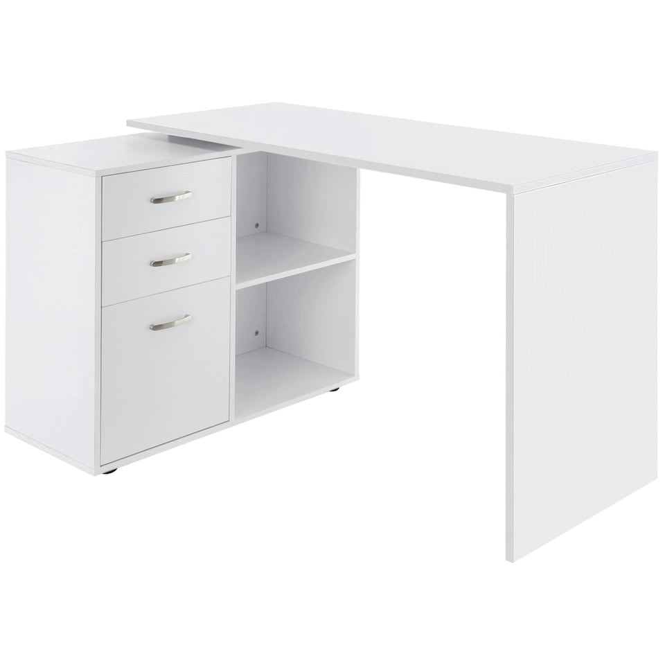 image 1 of HOMCOM Computer Desk Table Workstation L Shape File Cabinet White