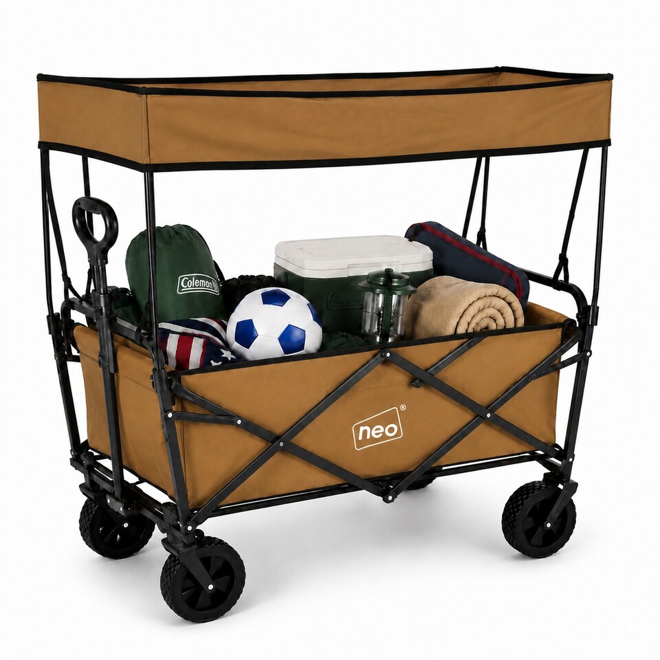 image 1 of Neo Heavy Duty Folding Wagon Cart 300L Collapsible Trolley Adjustable Handle