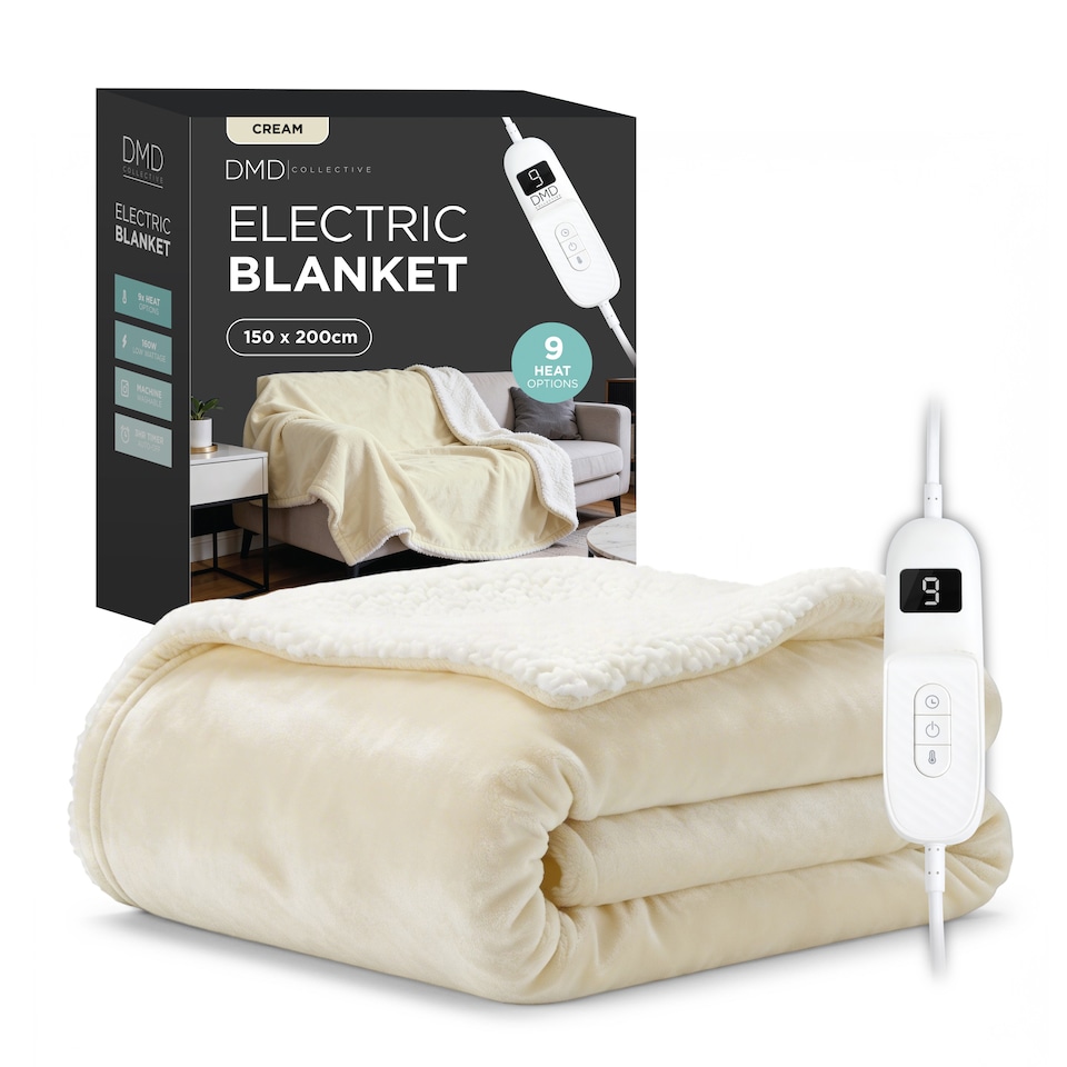 image 1 of DMD Heated Electric Throw Blanket, Fleece Sherpa, 9 Heat Settings & Timer, 150x200cm