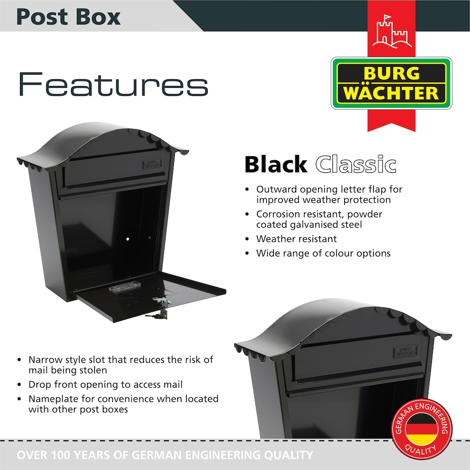 image 1 of Burg-Wachter Classic Wall Mounted Galvanised Steel Lockable Weatherproof Post Box - 36x37x13cm Cream | Antique Cream