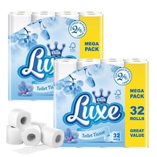 Luxe Mega 32 Pack 2-Ply Toilet Tissue | White | 2 - White | 2 Mega Pack | 2