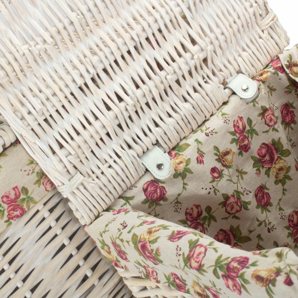 image 1 of Set of 2 Square White Wash Wicker Laundry Basket Rose Lining | Multi | Garden Rose