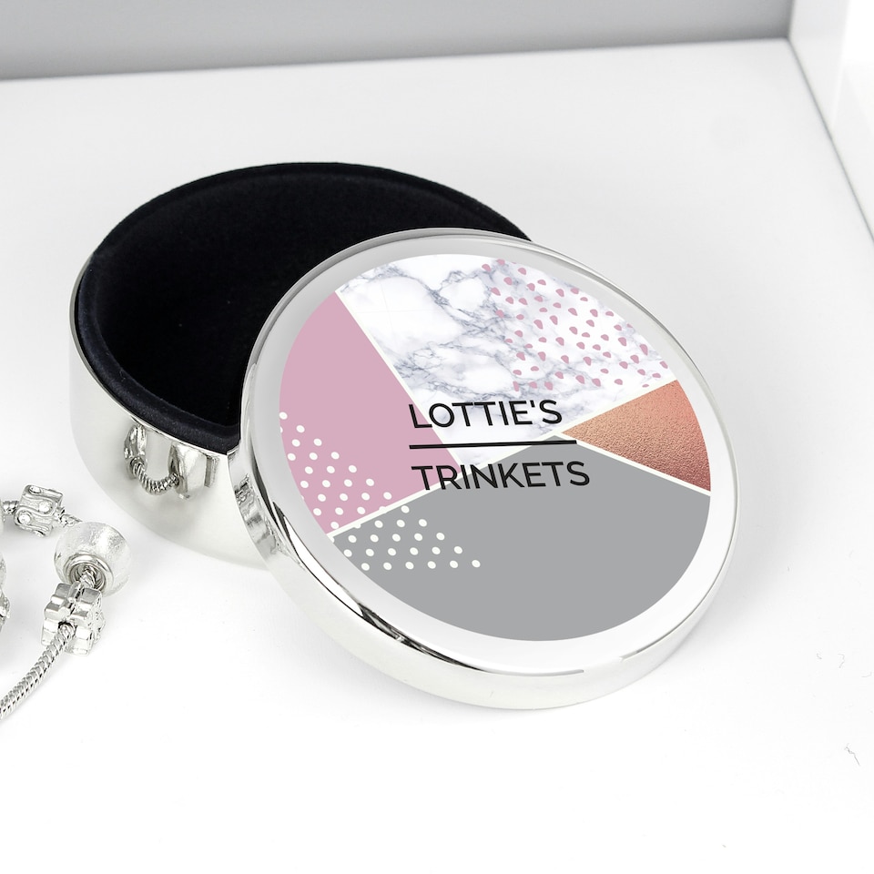 image 1 of Personalised Geometric Round Trinket Box