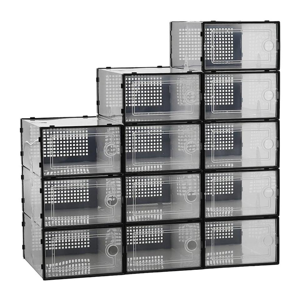 image 1 of Living and Home 12 Pack Plastic Stackable Shoe Storage Boxes