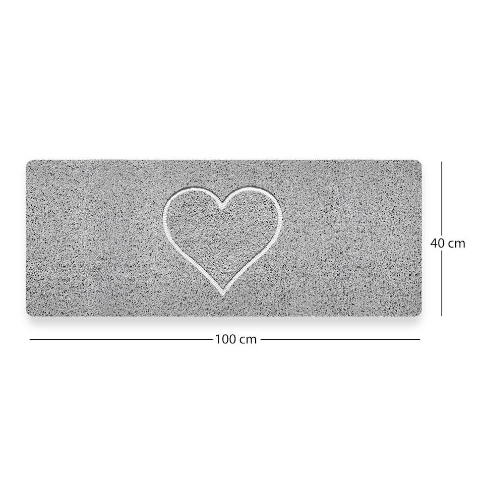 image 1 of Embossed Spaghetti Anti Slip Shower Mat - Heart - 100cm x 40cm | Grey | Grey | Rectangular 100x40cm
