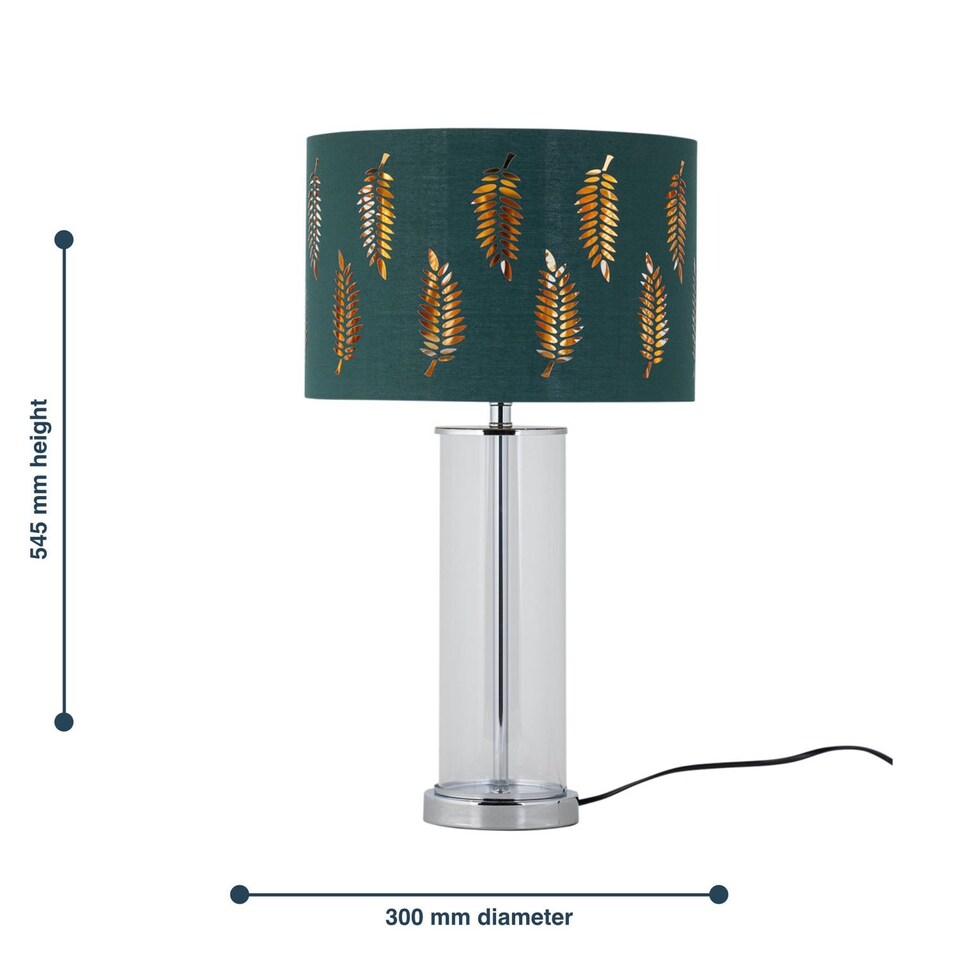 image 1 of Set of 2 Aura - Chrome Table Lamps with Green Fern Cut Out Shades | Chrome | Green | Large | 2