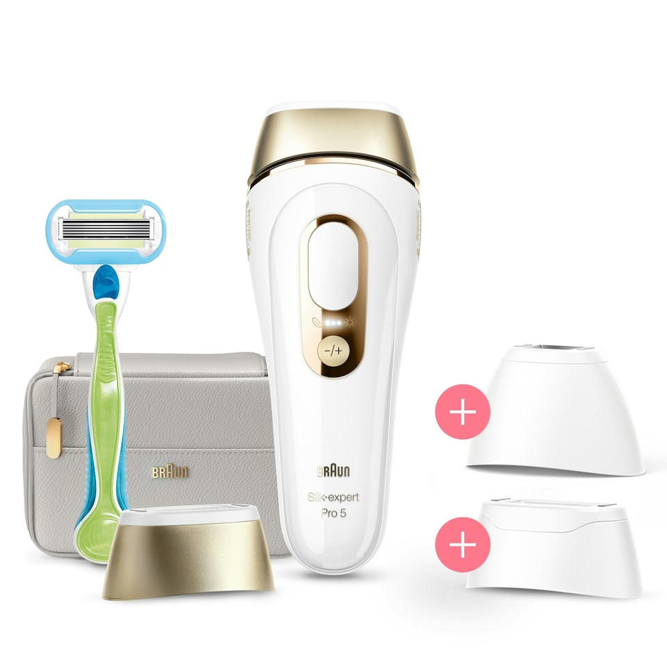 image 1 of Braun IPL Silk-Expert Pro 5, At Home Hair Removal Germanyvice with Pouch, White/Gold, PL5257