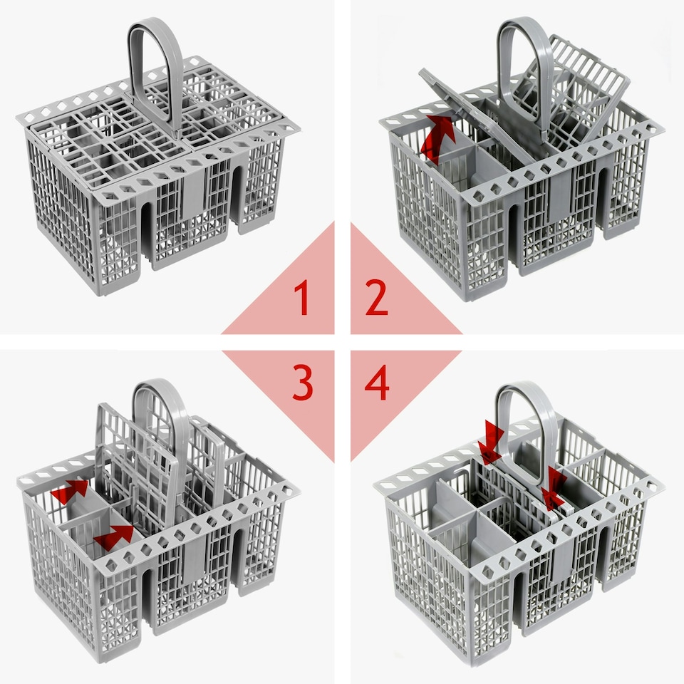 image 1 of SPARES2GO Cutlery Cage Basket compatible with Kenwood Dishwasher (Grey, Removable Handle, 225mm)