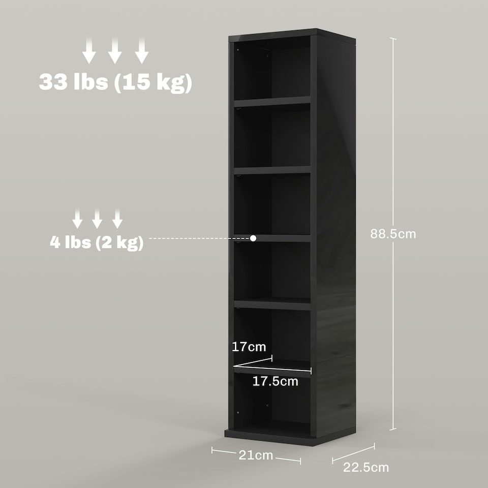 image 1 of HOMCOM Set of 2 CD Storage Units with Adjustable Shelves High Gloss Black