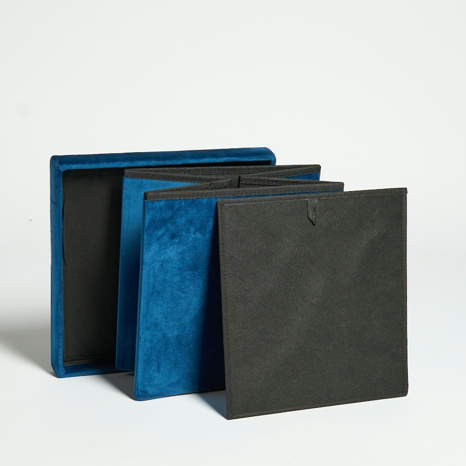image 1 of OHS Matte Velvet Soft Foldable Cube Footstool Seat Storage Organiser Ottoman Blue | Teal