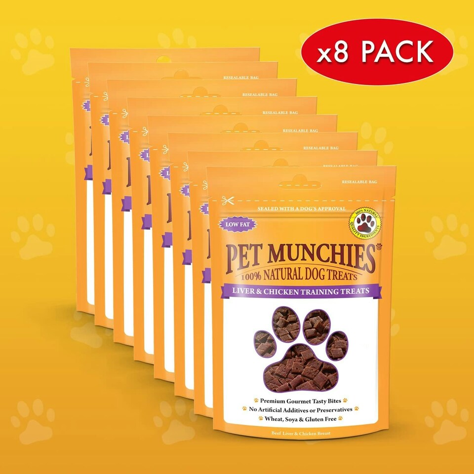 image 1 of Pet Munchies Liver and Chicken Dog Training Treats, Grain Free Tasty Bites with Natural Real Meat, Low in Fat and High in Protein 50g (Pack of 8)