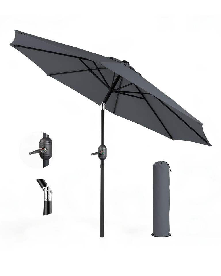 image 1 of Keplin Tilting Garden Parasol Crank Handle Steel Frame 6 Ribs with Cover