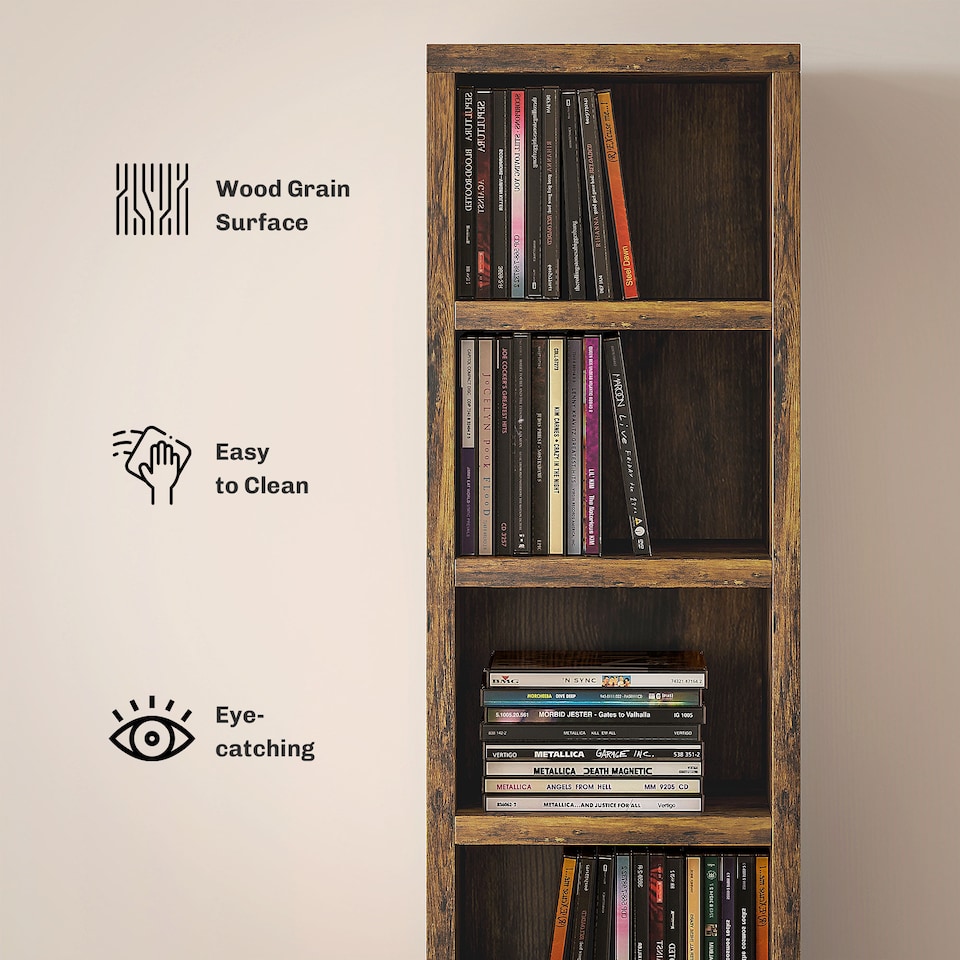 image 1 of HOMCOM 204 CD Storage Unit, Storage Tower with 12 Cubes, 175cm Tall Bookcase for Living Room, Home Office, Study Room, Rustic Brown