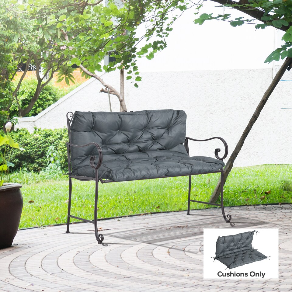 image 1 of Outsunny 2 Seater Garden Bench Cushion Outdoor Seat Pad with Ties | Grey | Dark Grey | 1