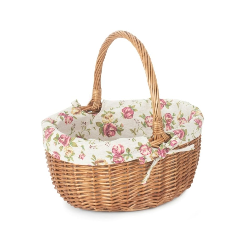 image 1 of Double Steamed Oval Shopping Basket With White Lining | White | White | S