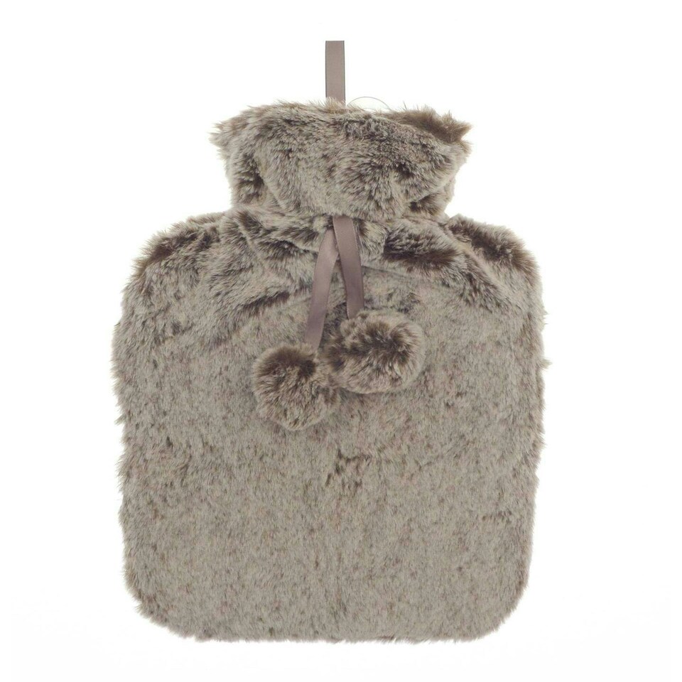 image 1 of Two Tone Faux Fur Hot Water Bottle - Brown
