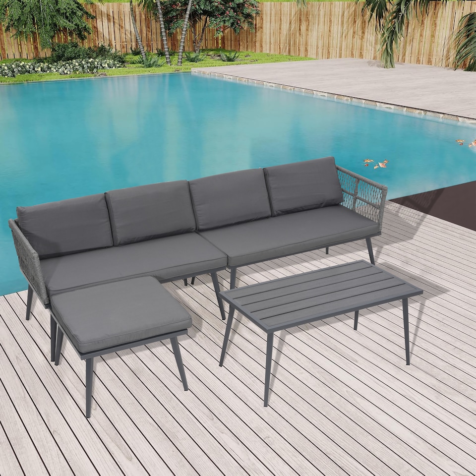 image 1 of Groundlevel The Hamilton 4 Piece Outdoor Furniture Set Outdoor Patio Sofa And Table