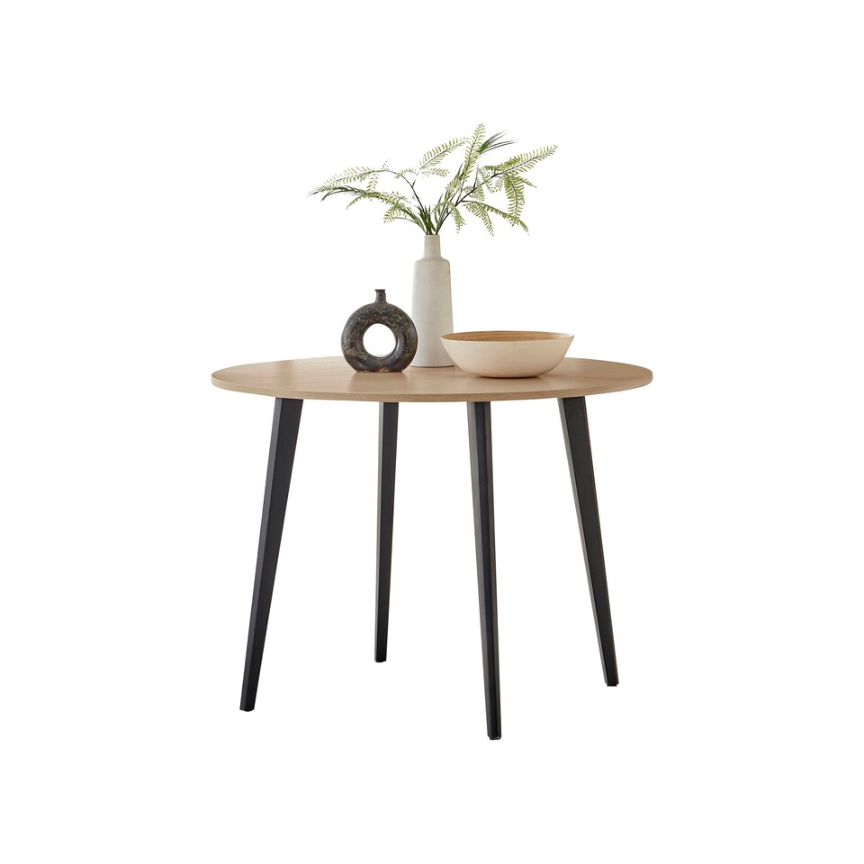 image 1 of Furniturebox Koko Oak Wood Effect Round Dining Table Black Legs 100cm