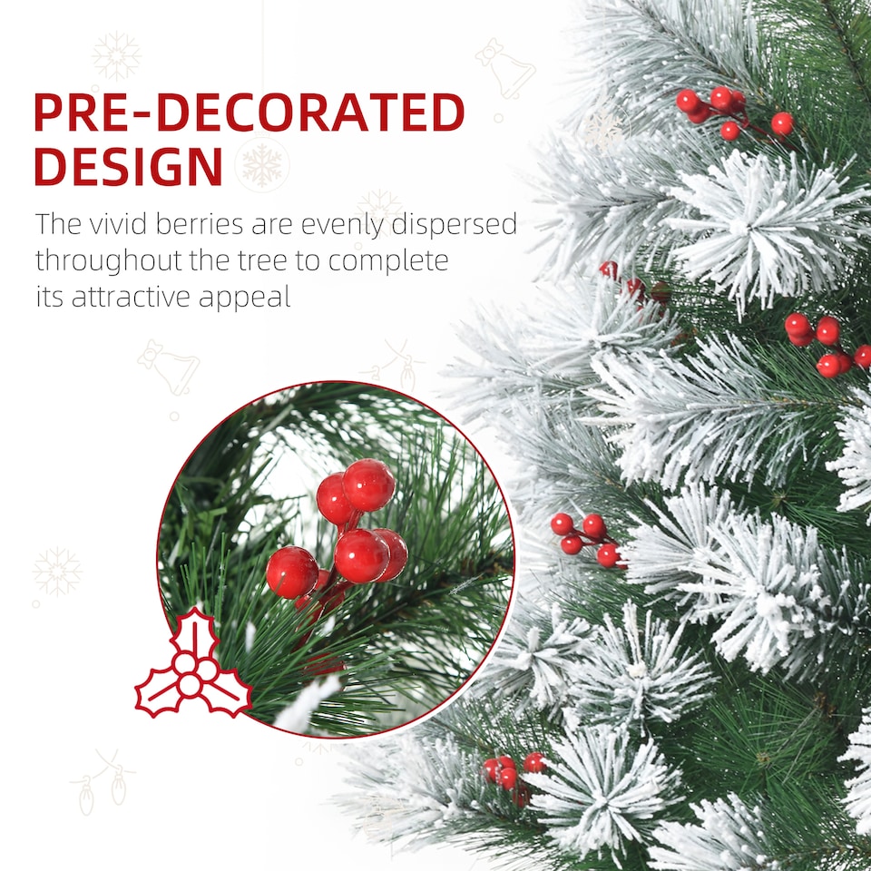 image 1 of HOMCOM Indoor Christmas Tree Artificial Berry mas Decoration with Metal Stand and 184 Tips (5FT(150CM))