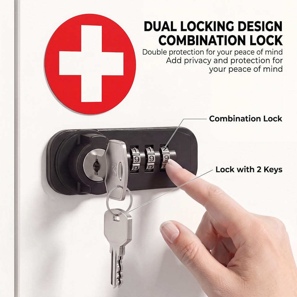 image 1 of HOMCOM Medicine Cabinet, Medical Cabinet w/ Combination and Key Lock, White