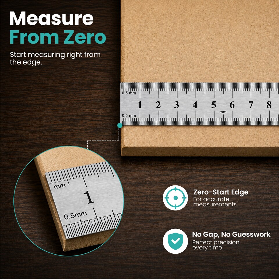 image 1 of Stainless Steel Ruler, 2-Side Measuring Steel Ruler CM & Inches - 40cm