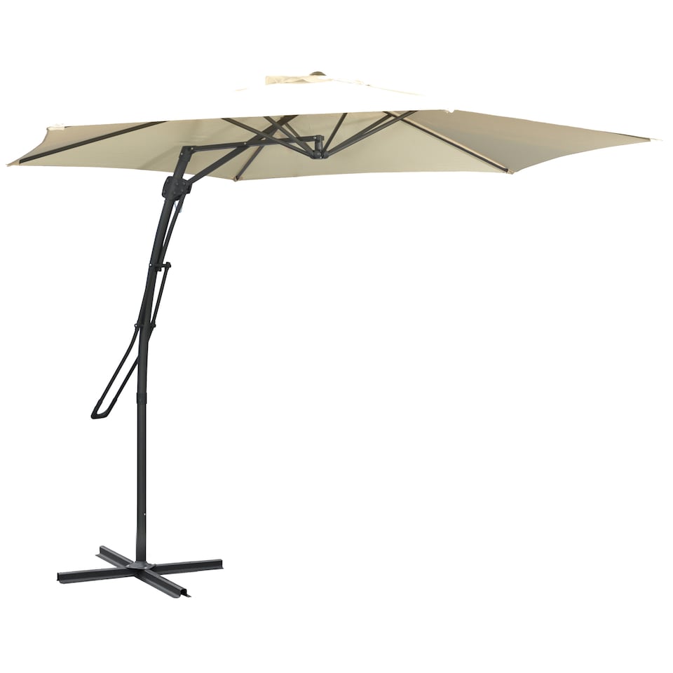 image 1 of Outsunny 3m Cantilever Parasol with Easy Lever, Patio Umbrella with Crank Handle, Cross Base and 6 Metal Ribs, Outdoor Sun Shades for Garden | Cream | Cream | 293 x 293 x 243H cm