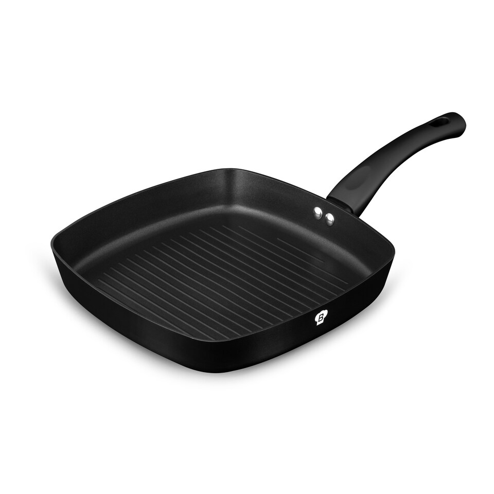 image 1 of Blaumann Cookware Frying Grill Pots Pan Saucepan Casserole Soft Touch Handle Lid | Black | Matt Black | 26cm Ribbed Grill Pan - 2L