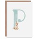 image 1 of Greeting Card Bunny Rabbit Alphabet Letter P New Baby 1st Birthday