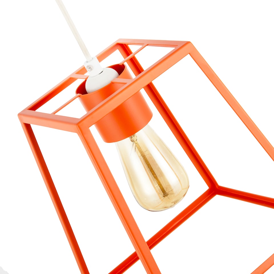 image 1 of Industrial Lantern Lamp Shade in Orange with Square Top and Bottom