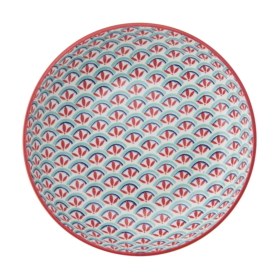 image 1 of Mikasa Set of 4 Green and Blue Geometric 2 Toned Stoneware Pasta Bowls