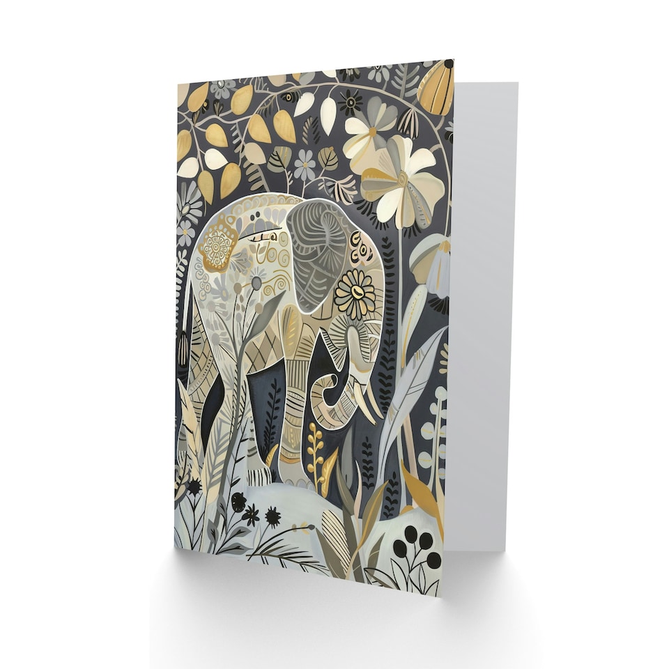 image 1 of Flowers Quirky Floral Folk Elephant Him Her Birthday Card