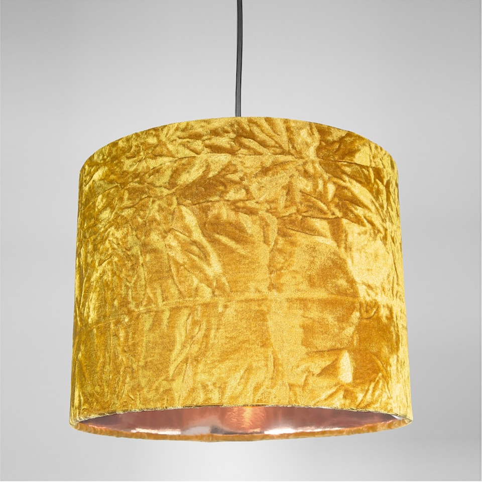 image 1 of Modern Ochre Crushed Velvet 8 Inch Table-Pendant Lampshade with Shiny Copper Inner | Yellow
