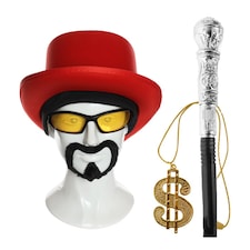 90's Rapper Set - Top Hat, Beanie, Glasses, Goatee, Chain and Cane | Multi | One Size