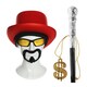 image 1 of 90's Rapper Set - Top Hat, Beanie, Glasses, Goatee, Chain and Cane | Multi | One Size