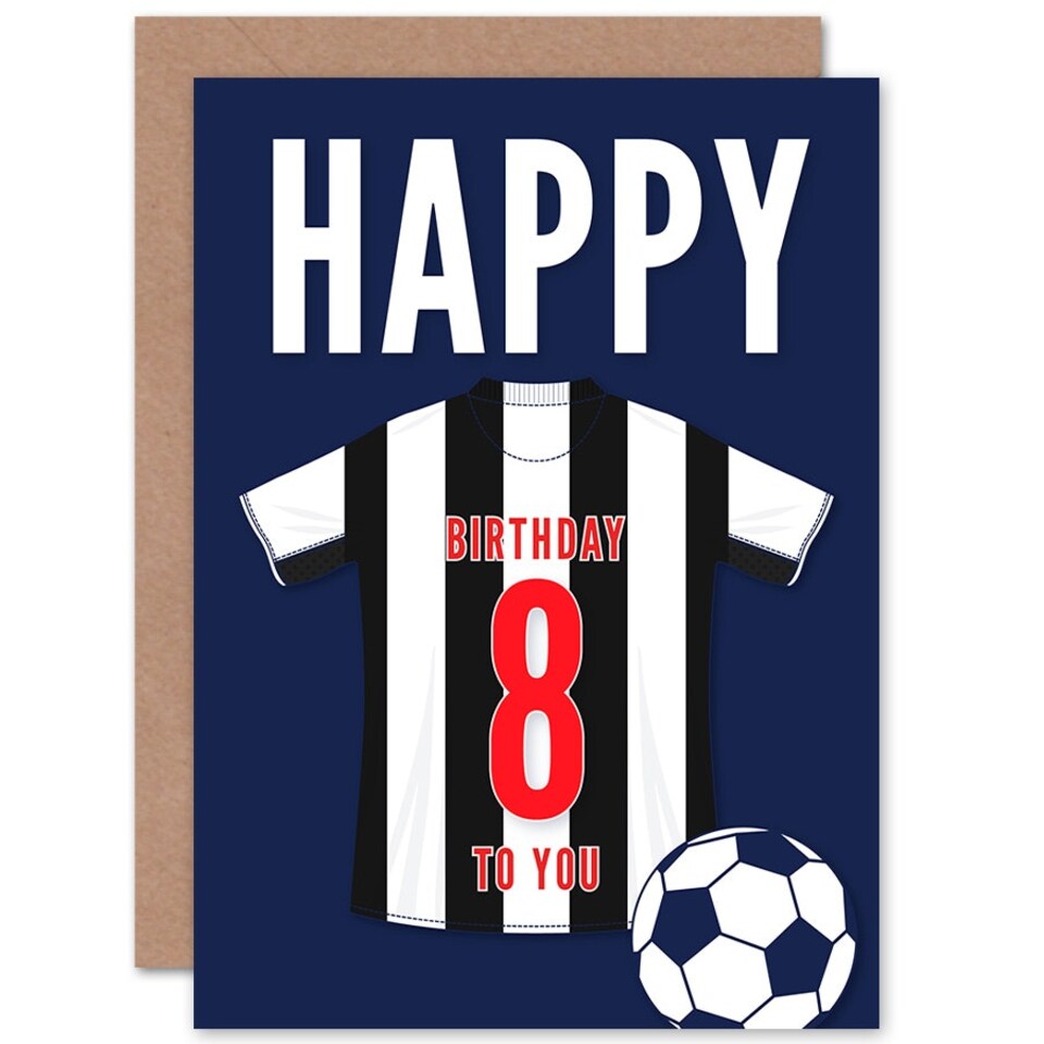image 1 of Football Strip Kit White Striped Top Age 8 Year Old Child Kids 8th Birthday Card