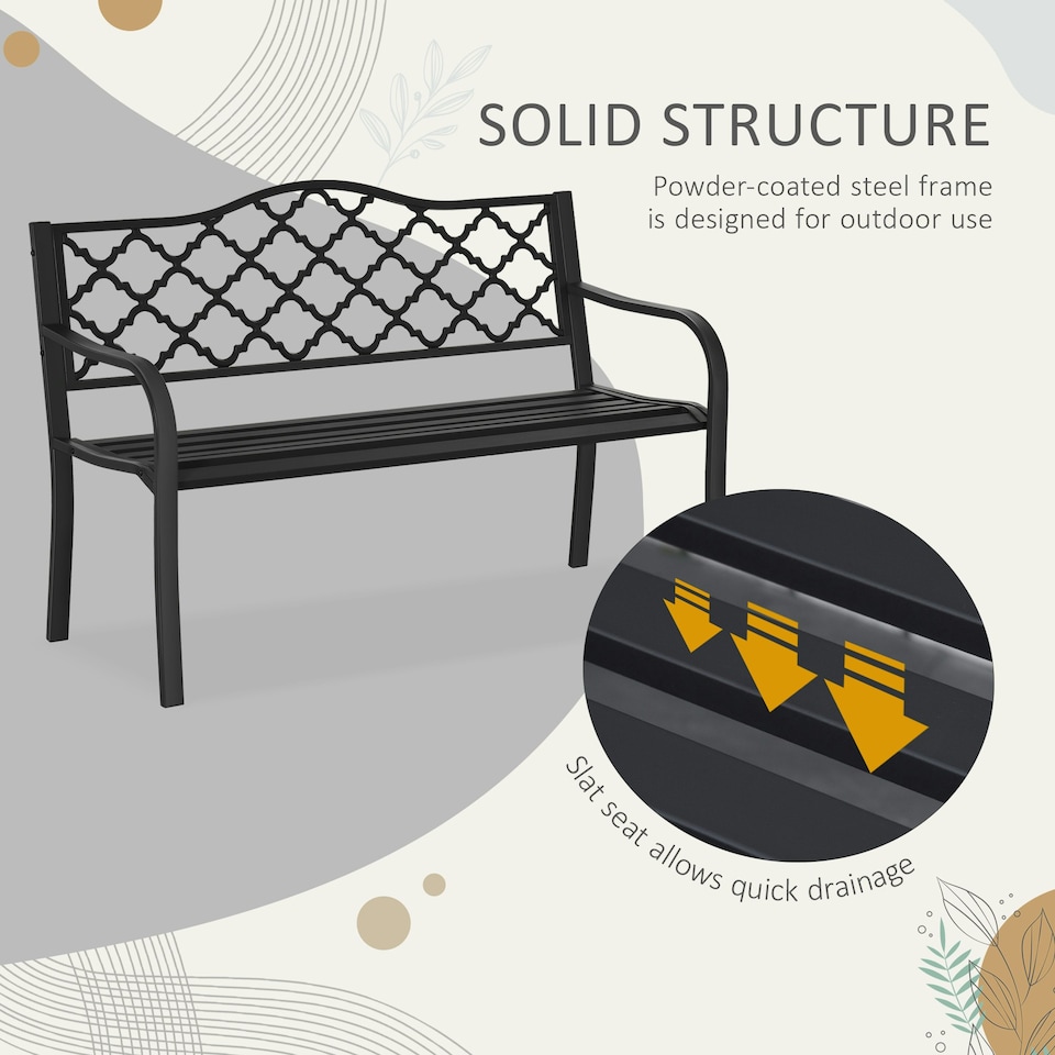 image 1 of Outsunny 2-Seater Garden Bench Cast Iron Patio Antique Loveseat w/ Armrest