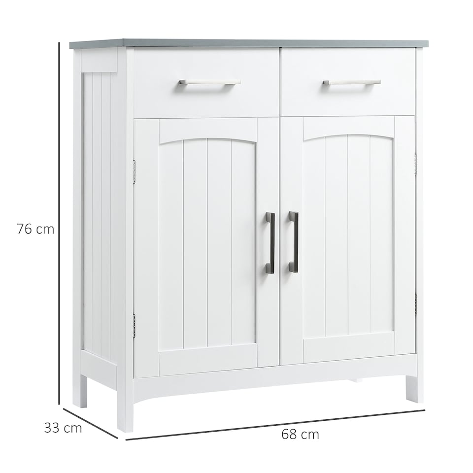 image 1 of kleankin Freestanding Bathroom Cabinet, Storage Cupboard with 2 Drawers, Double Doors, Adjustable Shelf, White