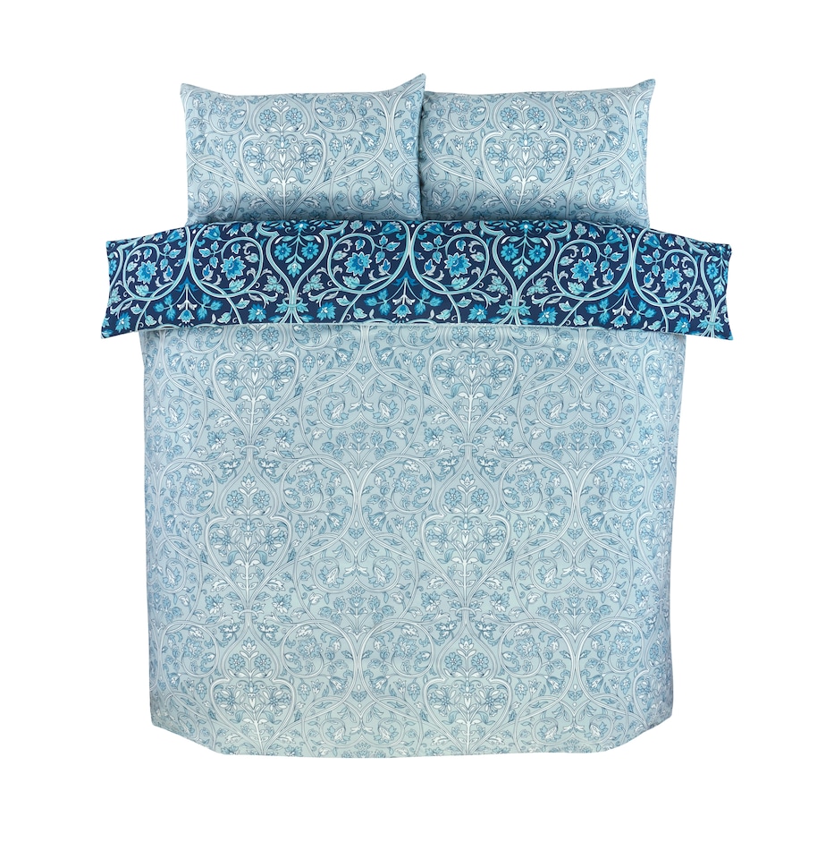 image 1 of Harrow Microfibre Floral Reversible Duvet Cover Set with Pillowcase | Blue | King