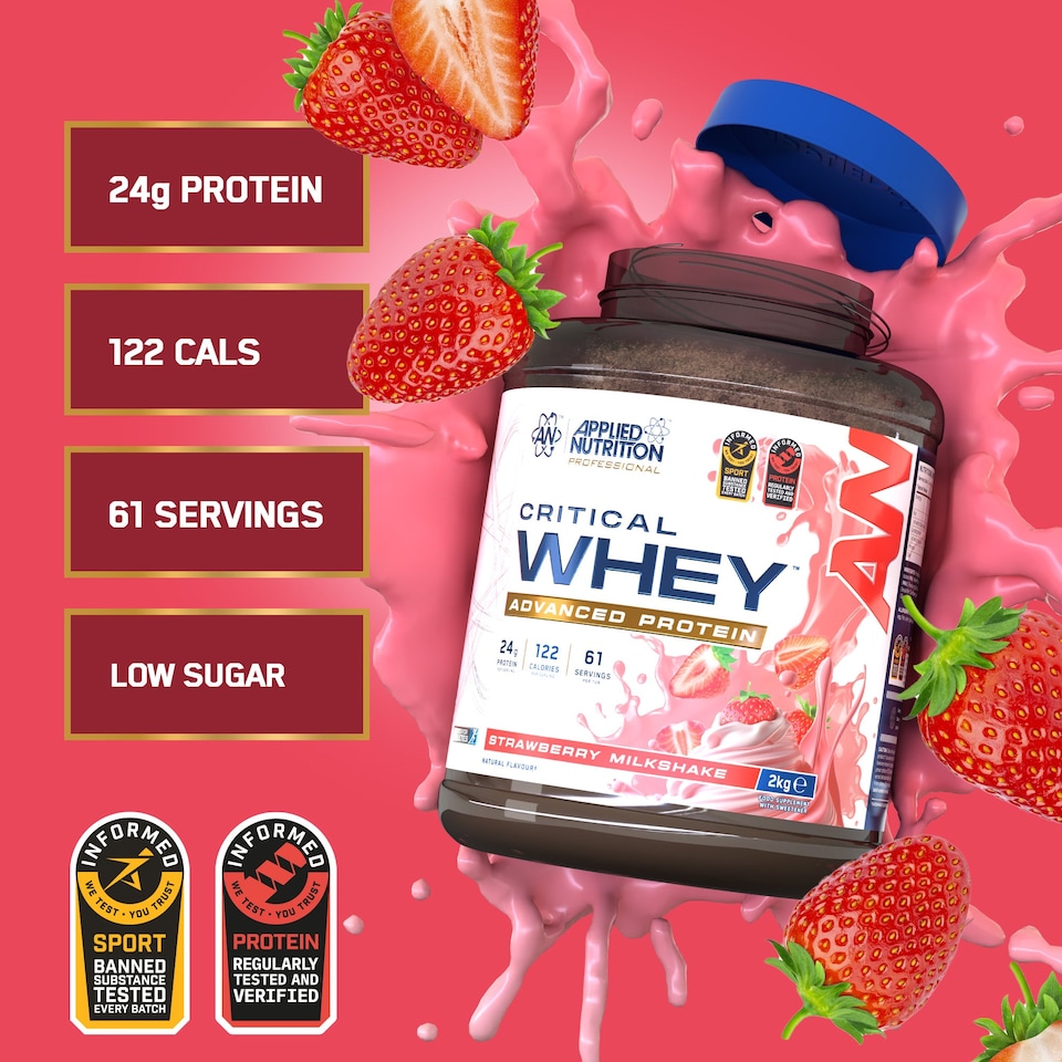 image 1 of Applied Nutrition Critical Whey Advanced Protein Powder - Strawberry Milkshake - 61 Servings