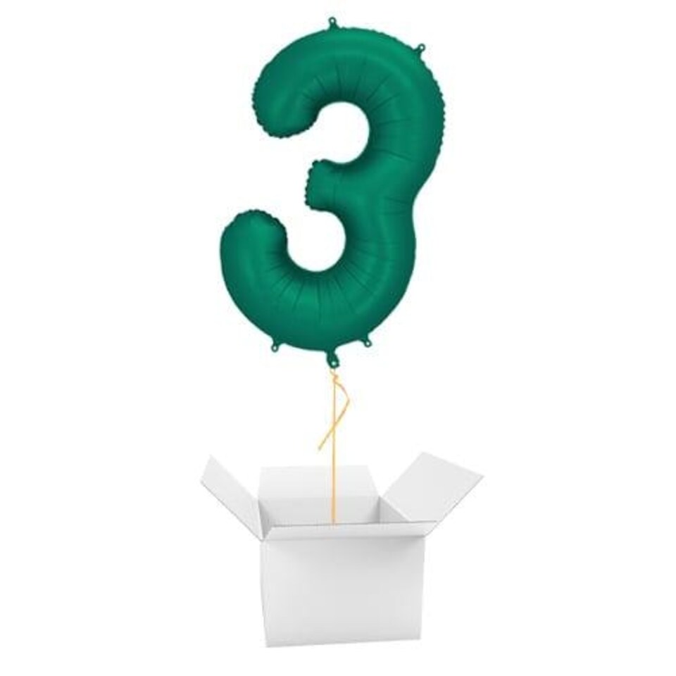 Bottle Green Number 3 Helium Foil Giant Balloon - Inflated Balloon in a Box Green