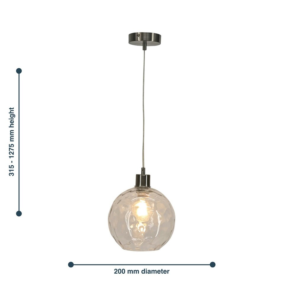 image 1 of First Choice Lighting Set of 2 Barnum Clear Dimple Glass Globe with Satin Nickel Pendant Fittings Silver | Clear
