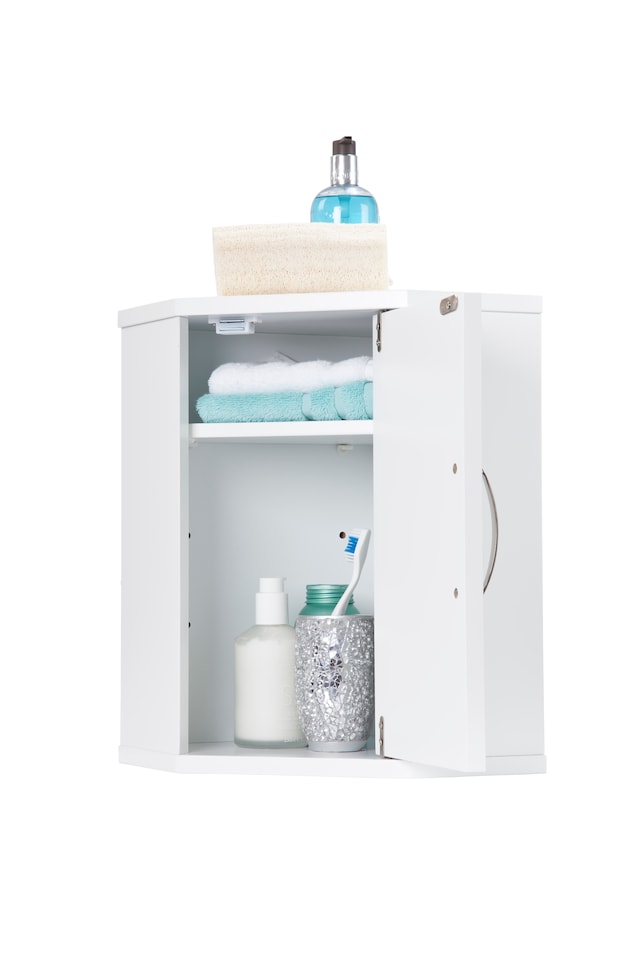 image 1 of Elegant Brands Salcombe White Wooden Bathroom Corner Cabinet | White | 1
