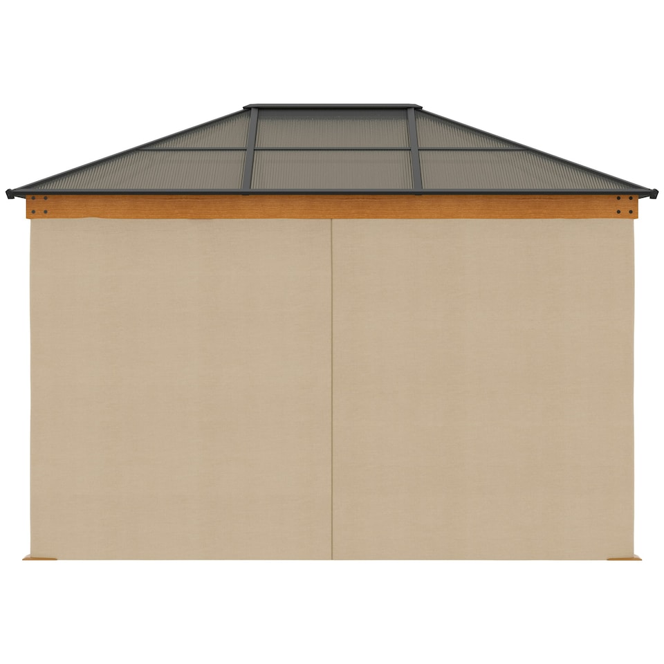 image 1 of Outsunny Hardtop Gazebo Polycarbonate Canopy with Nettings and Sidewalls Khaki