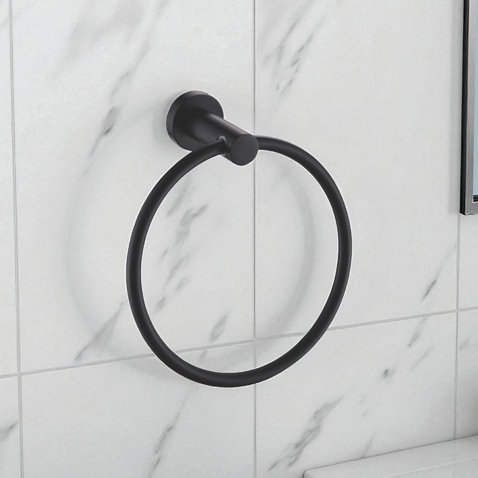 image 1 of Showerdrape Modernity Black Stainless Steel Wall Mounted 7 Piece Bathroom Accessory Set | Multi | 1
