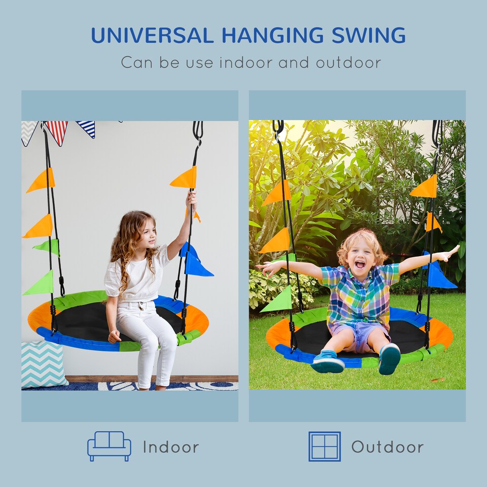 image 1 of Outsunny Saucer Tree Swing Metal Tube Adjustable Rope Garden Blue Green Orange