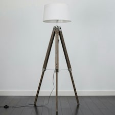 ValueLights Clipper Painted Natural Floor Lamp with White Tapered Shade and LED Bulb