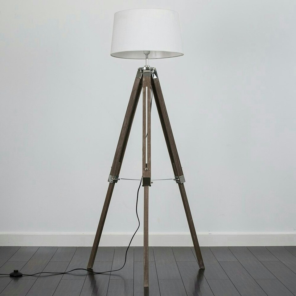 image 1 of ValueLights Clipper Painted Natural Floor Lamp with White Tapered Shade and LED Bulb