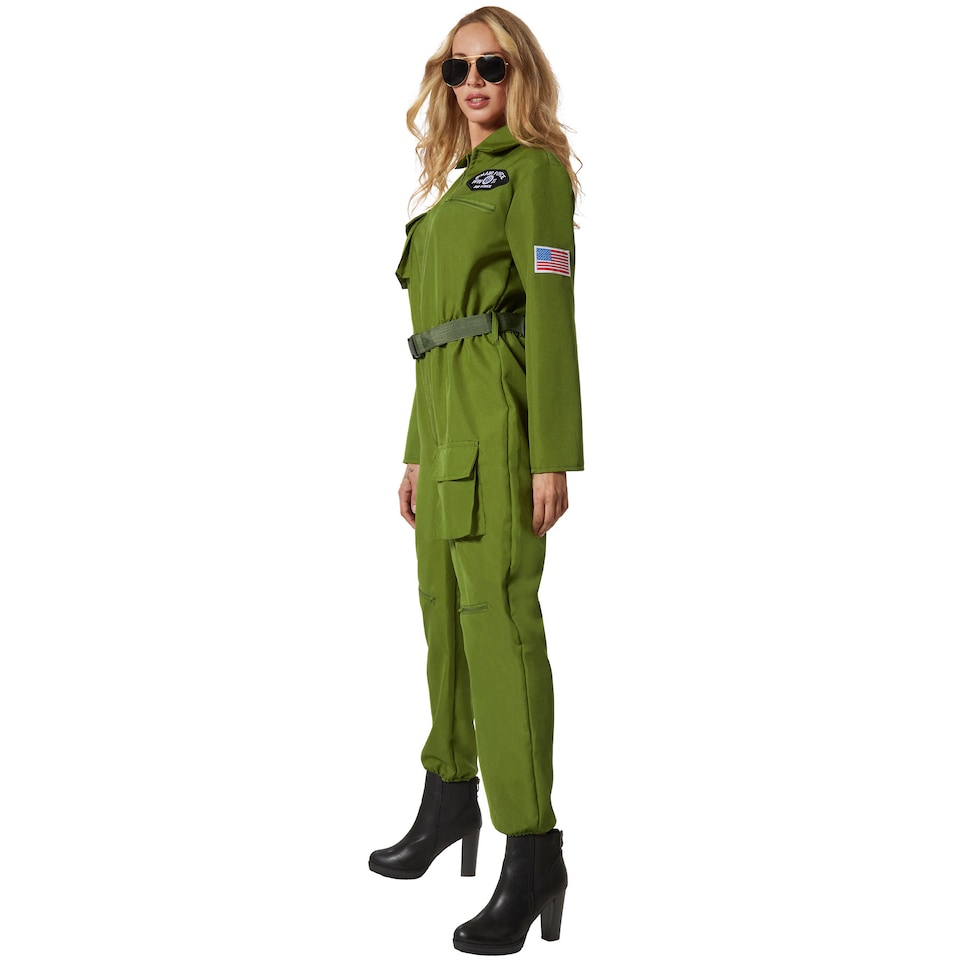 image 1 of Fighter Pilot Costume - womens fancy dress, olive green, military inspired | Green | green | 1