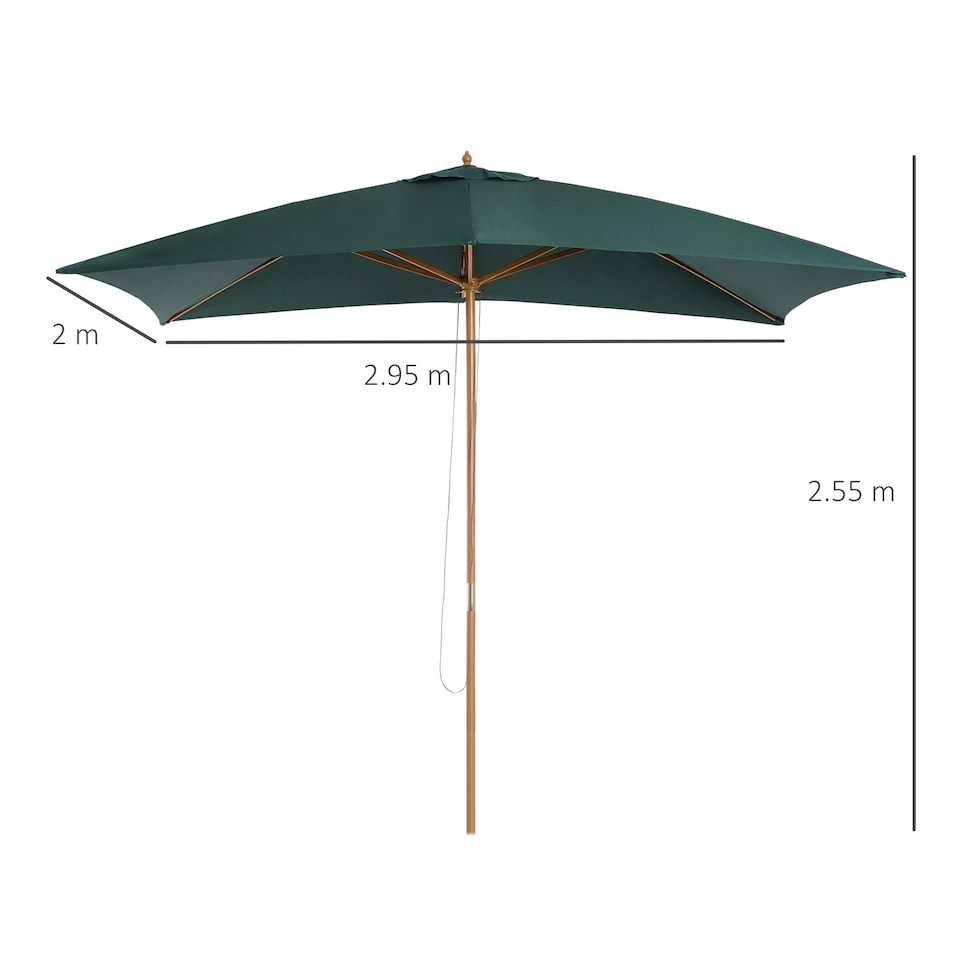image 1 of Outsunny Wooden Garden Parasol Sun Shade Patio Umbrella Canopy Green