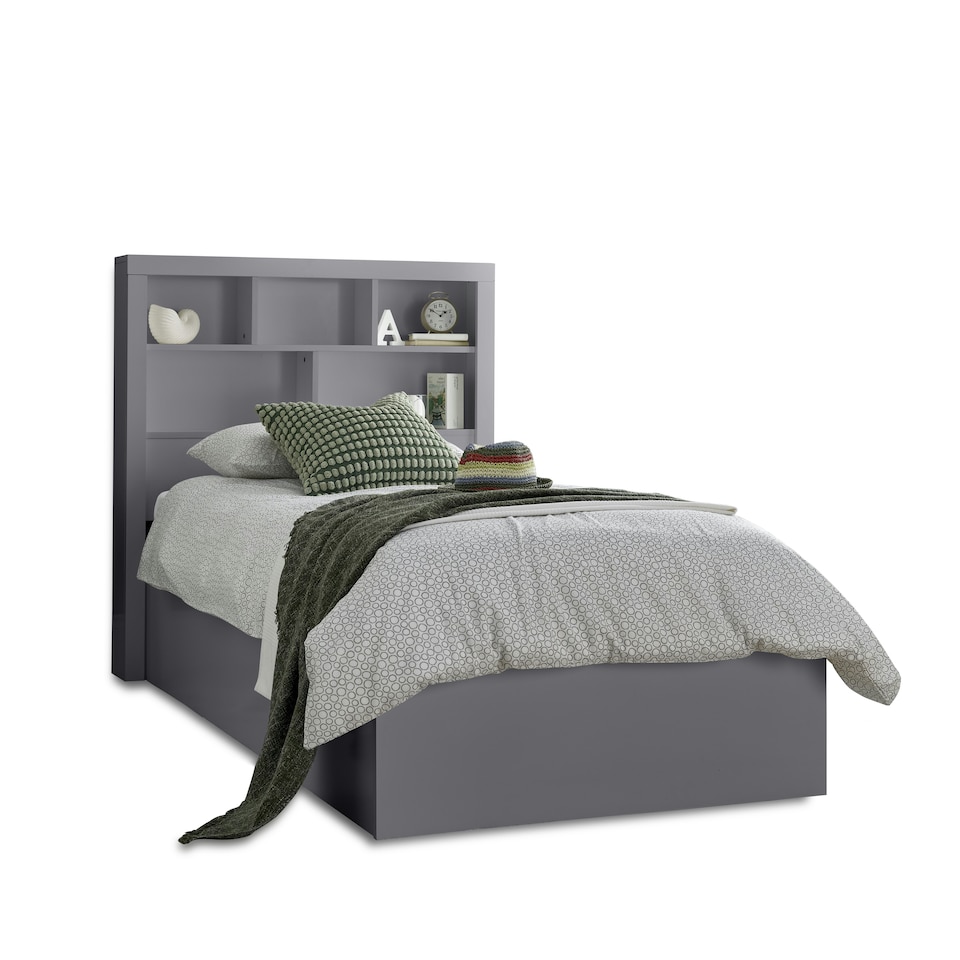 Oscar Grey Wooden Bookcase Ottoman Storage Bed Single